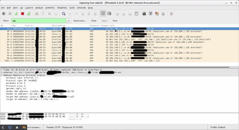 Wireshark ARP messages capture